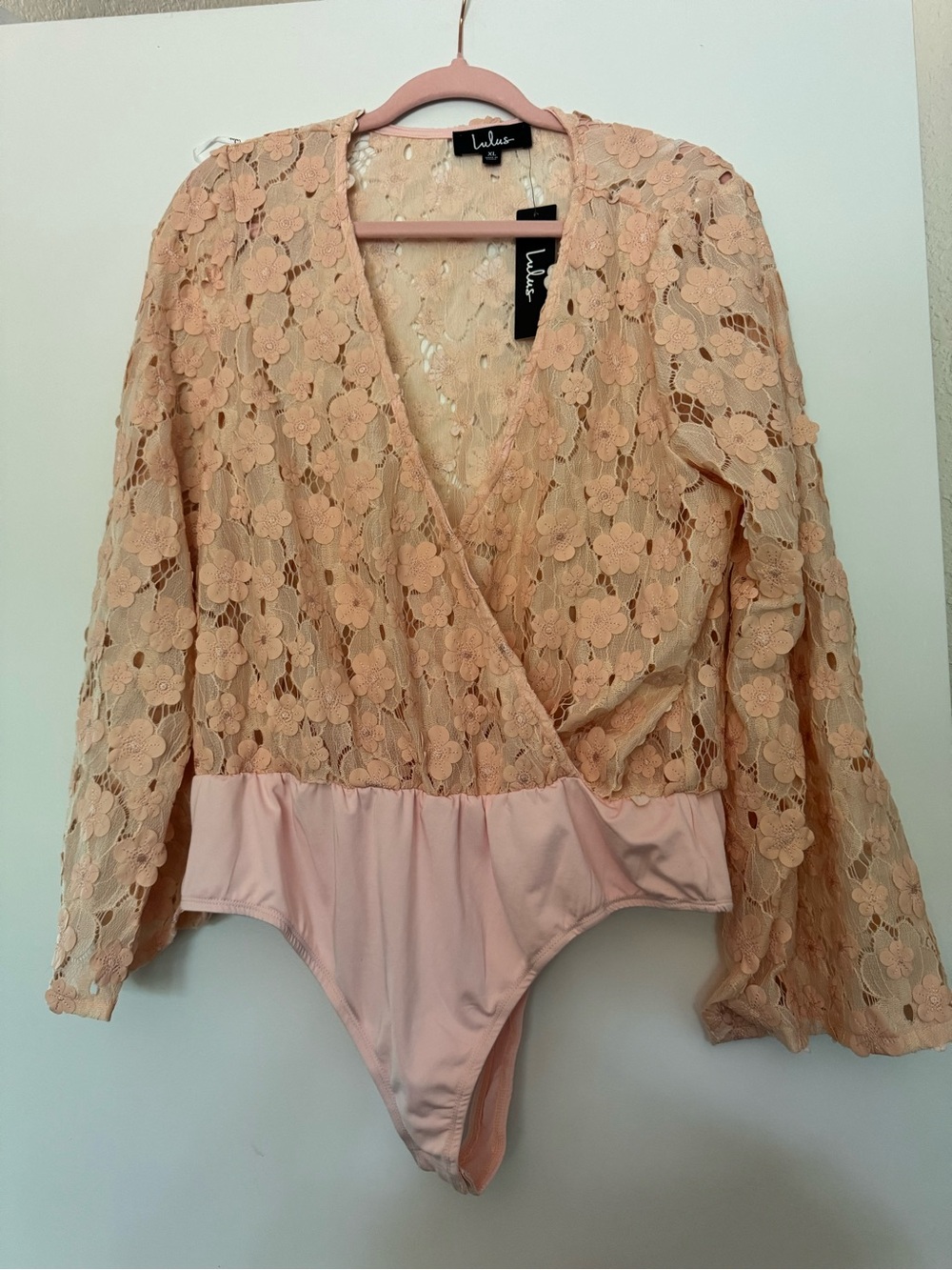Lulu's Blush Lace Floral Bodysuit